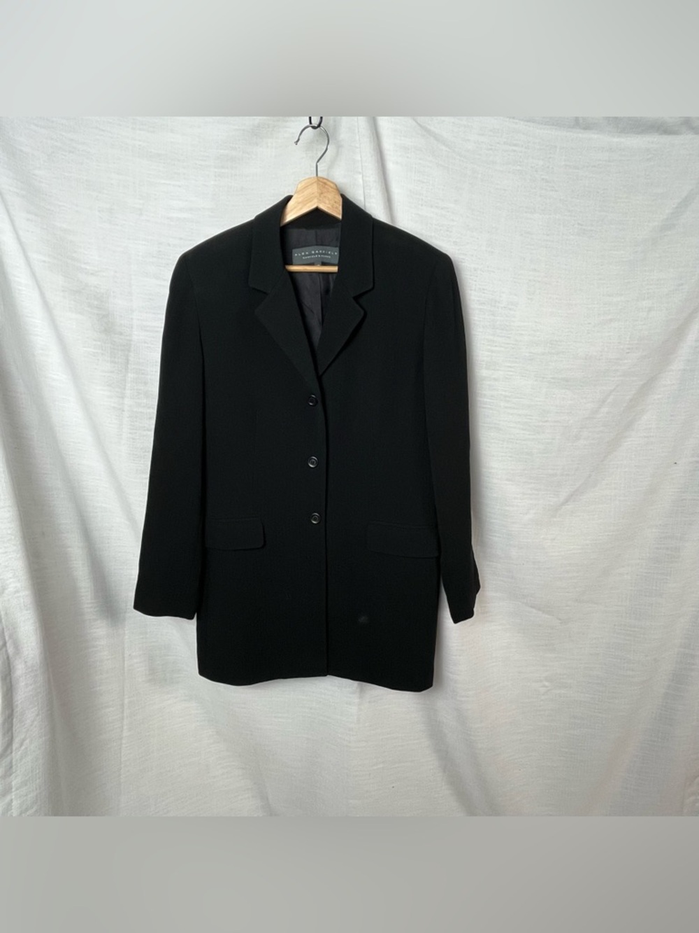 Vintage 90s Alex Garfield Black Long Blazer Jacket Textured Women’s 12